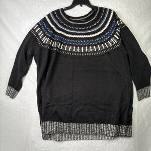Lefty & Me Sweater Womens 3X Black Fair Isle Long Sleeve Pullover NWT Plus